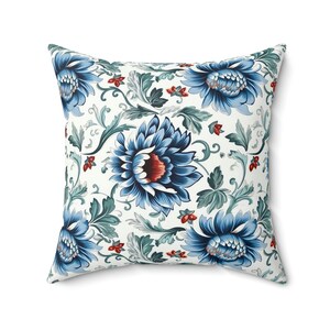 Square Pillow Floral Blue Pillow for Couch Pillow for Livingroom Pillow