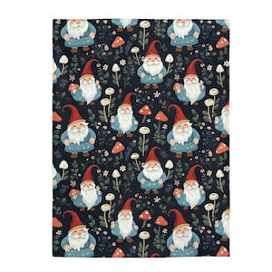 Velveteen Plush Blanket with Gnomes, Flowers, and Mushrooms Charming and Cozy Present for Friends and Family Who Love Fantasy Themes