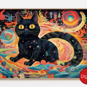 Ukiyo-e Japanese Wall Art, Black Cat Wall Art, Colorful Colourful Anime Cat Wall Art, Funny Cat Wall Art, Downloadable Printable Wall Art