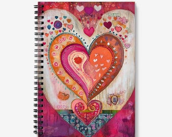Student A5 Notebook | Love Heart Design | Spiral Bound Journal | 60 Lined sheets (120 Pages) | A5 Journal with pocket | Quality 90gsm Paper
