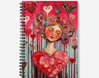 A5 Notebook | Beautiful Queen of Hearts Design | Spiral Bound | 60 Lined sheets (120 Pages) | A5 Journal | Quality 90gsm Paper