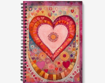 Heart Notebook | Love Heart Design | Spiral Bound Journal | 60 Lined sheets (120 Pages) | A5 Journal | Quality 90gsm Paper