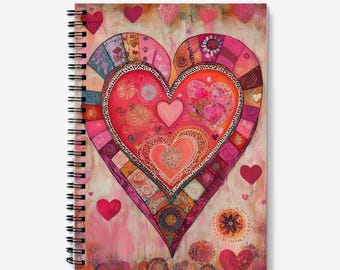 Valentines Day Journal | Love Heart Design | Spiral Bound | 60 Lined sheets (120 Pages) | A5 Journal | Quality 90gsm Paper