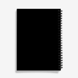 May include: A black spiral bound notebook with a blank cover.