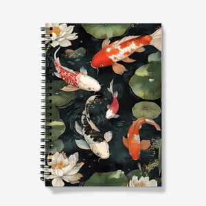 Notebook | Koi Carp Fish Journal | Spiral bound, lined pages | A5 notebook | 60 sheets (120 pages) of 90gsm paper.