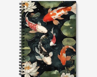 Notebook | Koi Carp Fish Journal | Spiral bound, lined pages | A5 notebook | 60 sheets (120 pages) of 90gsm paper.