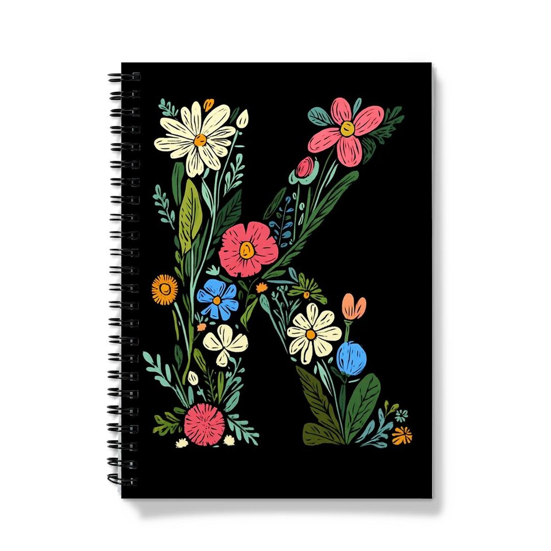 K Notebook Printable Letter ‘K’ Notebook | Floral Letter K Design | Spiral Bound | 60 Lined ...