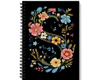 Letter ‘S’ Notebook | Floral Letter S Design | Spiral Bound | 60 Lined sheets (120 Pages) | Personalized A5 Journal | Quality 90gsm Paper