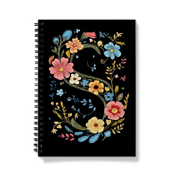 Letter ‘S’ Notebook | Floral Letter S Design | Spiral Bound | 60 Lined sheets (120 Pages) | Personalized A5 Journal | Quality 90gsm Paper