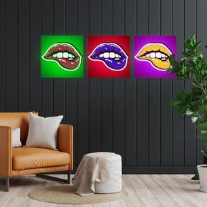 Pop Art Lips Neon Signs Colorful LED Wall Decor Set Of 3 Salons Studios Bold Interiors Custom Personalized Wall Lights