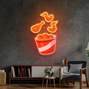Fried Chicken Bucket LED Neon Sign: Restaurant Kitchen Decor