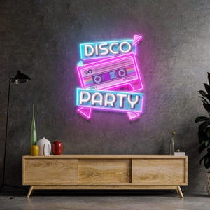 Disco Party Neon Sign Cassette Tape Retro 90s LED Wall Light for Music Room, Bar Decor Cool Gift for Party Lovers Unique Vintage Vibes