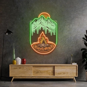 Insegna al neon da campeggio, applique da parete a LED in acrilico, per amanti della natura, falò in montagna, spazi da campeggio, decorazioni per cabine, applique da parete per esterni personalizzate