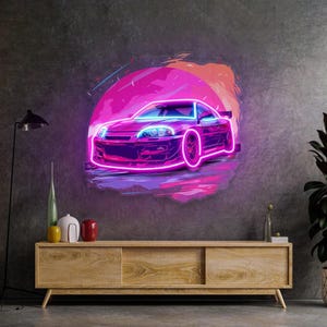 Letrero de neón de coche deportivo/Luz LED de pared de estilo pop art para amantes de los automóviles, decoración de garaje personalizada o regalo para amantes de los coches con estilo de arte mural moderno.