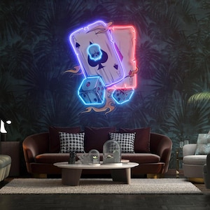 Pokerkarten und Würfel Leuchtreklame LED Wandkunst für Spielräume, Man Höhlen, Bars Spaß Glücksspiel Dekor Einzigartiges Geschenk für Poker Liebhaber