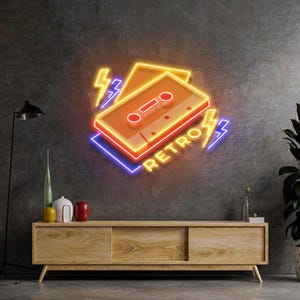 Music Neon Sign Retro Cassette Tape Vintage 80s Hip Hop LED Wall Art Dorm Room Bedroom Decor Unique Gift Idea for Teens