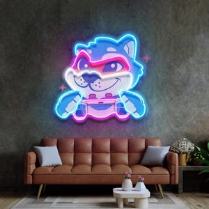 Super Wolf Gamer Neon Sign Cute Gaming LED Light Kids Room Game Zone Streamer Decor Custom Personalized Wall Light
