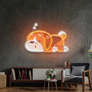 Lindo letrero de neón de cachorro durmiendo, luz LED de pared para perro, adorable decoración para habitación de mascotas para guardería infantil o amantes de los perros, idea de regalo única para amantes de los perros