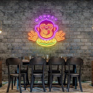 Zabawny Foodie Monkey Neon Sign LED Wall Light Cartoon Jungle Animal Decor do pokoju dziecięcego, pokoju zabaw, restauracji, kawiarni, baru Niepowtarzalny prezent