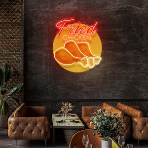 Fried Chicken LED Neon Sign: Diner Restaurant Wall Decor