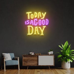 Today Is A Good Day Neon Sign Yellow Pink LED Lightning Bolt Wall Decor Bedroom Office Therapy Rooms Custom Aesthetic Light