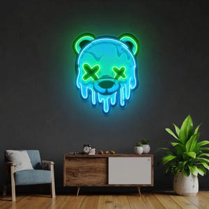 Melting Bear Neon Sign Trippy Urban Wall Art Game Room Lounge Decor Modern Pop Culture Street Art Custom LED Wall Light