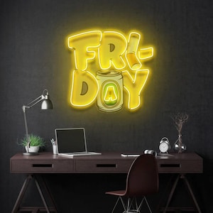 Neon Sign LED Wall Light Fun Friday Yellow Drink Can Design Perfect for Home Bar Game Room Office Decor Unique Party Lighting