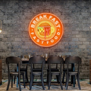 Fast Food Logo Neon Sign Breakfast Burger LED Wall Light for Food Lovers, Diner, Cafe, or Restaurant Decor Unique Foodie Gift