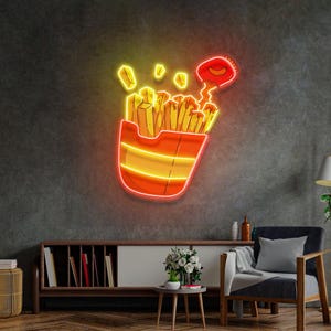 Spicy French Fries Neon Sign LED Food Wall Light Kitchen Diner Restaurant Snack Bar Neon Decor Unique Gift for Fast Food Lovers