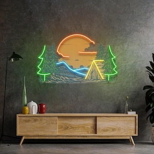 Applique a LED con insegna al neon a tema campeggio per amanti della natura, decorazione rustica per baite, stile glamping o per esterni