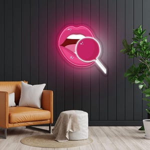 Pink Lips Neon Sign LED Lollipop Wall Art Salons Bedrooms Playful Modern Decor Custom Personalized Wall Light Fun Room Decor