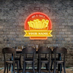 French Fries Neon Sign Custom LED Fast Food Wall Light for Kitchen Restaurant or Diner Decor Fun Food Art for Snack Lovers
