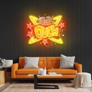 Ouch Comic Neon Sign Pop Art LED Light Colorful Wall Decor for Game Room, Bedroom, Boys Teen Room Unique Neon Wall Art Gift