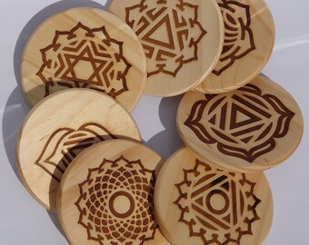 Chakra Signs - Laser engraved coasters - Set of 7 Chakras available.