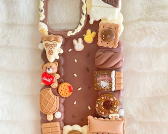 Let’s Eat Chocolate Decoden Phone Cases for All Models, Handmade Phone Cases, Cream Glue