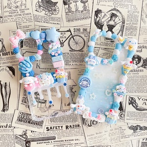 Kawaii Cute Dog Decoden Phone Cases for All Phone Models, Blue and White Handmade Custom Phone Cases, Cream Glue