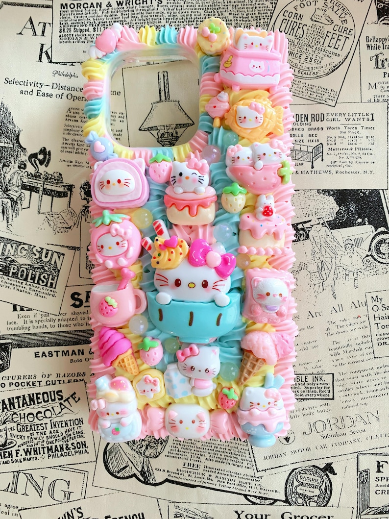 Kawaii Kitty Decoden Phone Case, Handmade Custom Charm Cases image 5
