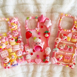 Kawaii Cute Decoden Phone Cases for All Models, Yellow and Pink Handmade Phone Cases, Cream Glue