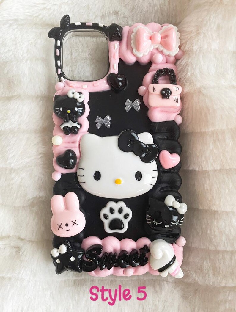 Kawaii Kitty Decoden Phone Case, Handmade Custom Charm Cases Style 5