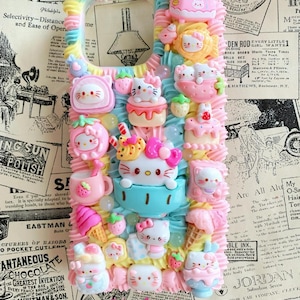 Kawaii Kitty Decoden Phone Case, Handmade Custom Charm Cases Style 4