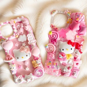 Kawaii Kitty Decoden Phone Cases for All Models, Handmade Custom Phone Cases, White and Pink Phone cases, Gifts for Her, Whipped Cream Glue