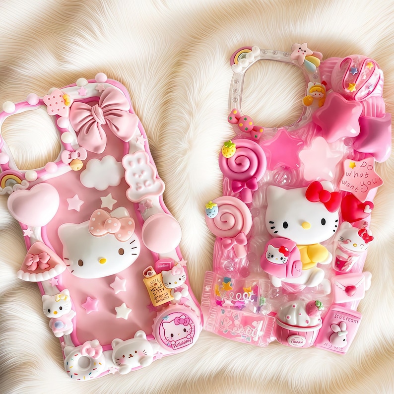 Kawaii Kitty Decoden Phone Case, Handmade Custom Charm Cases image 1