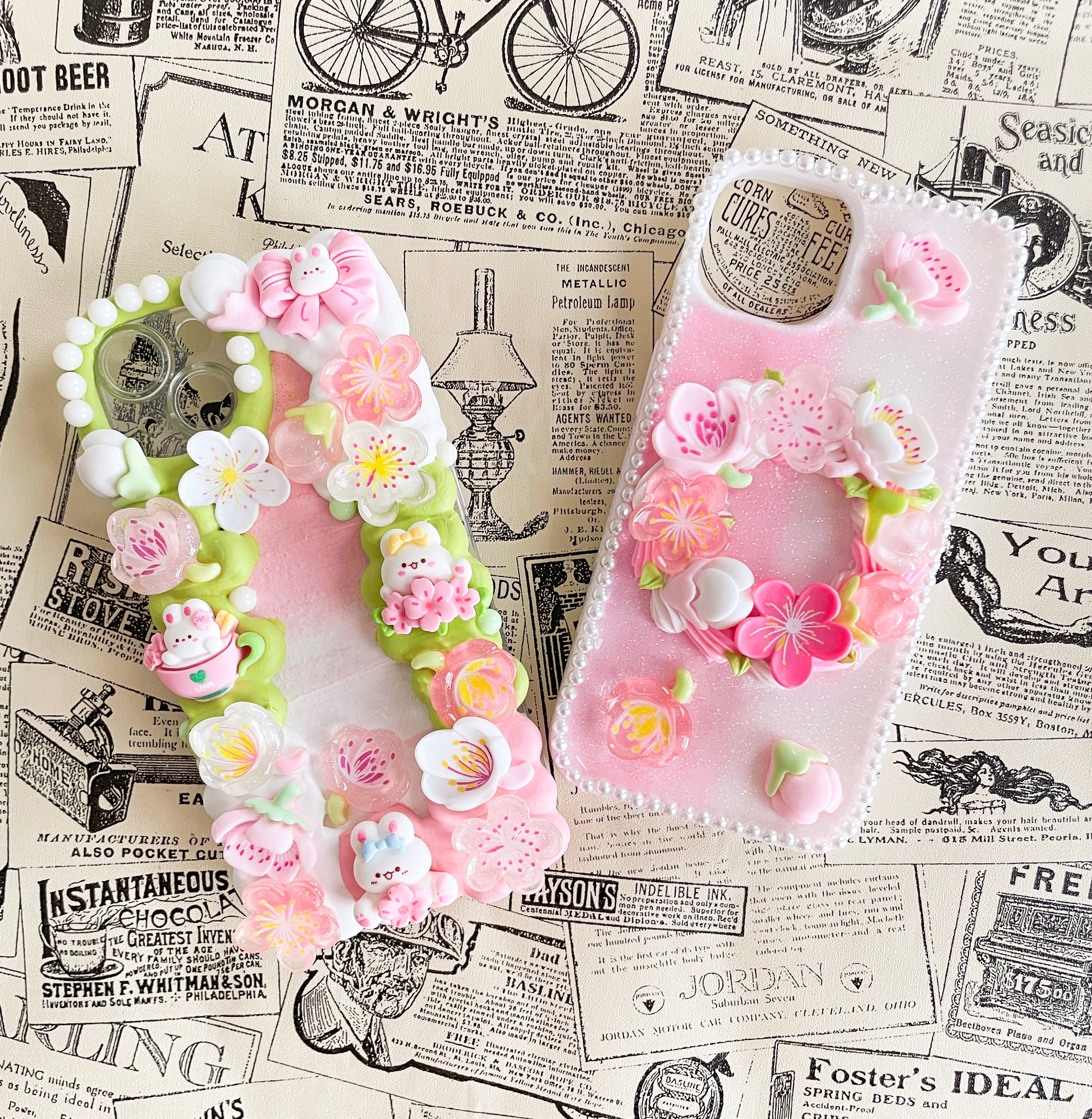 Sakura Cherry Blossom Decoden Phone Case, Handmade Custom Pink