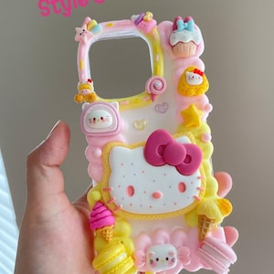 Kawaii Kitty Decoden Phone Case, Handmade Custom Charm Cases Style 3