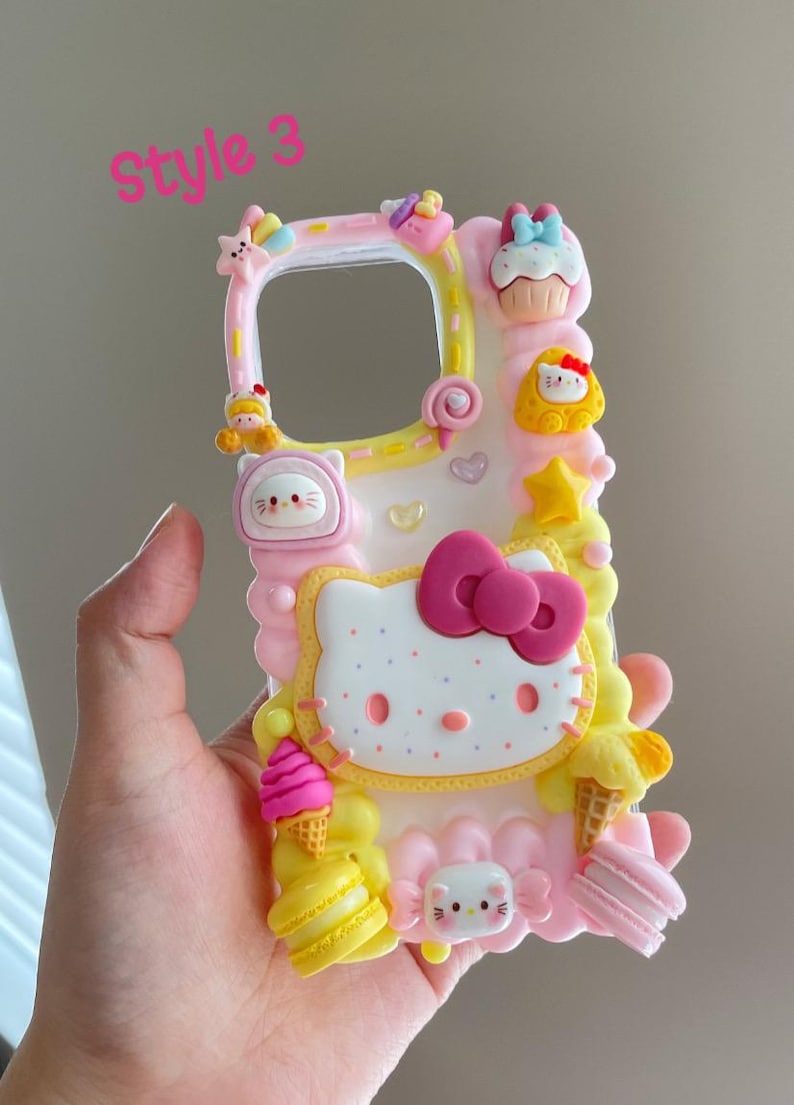 Kawaii Kitty Decoden Phone Case, Handmade Custom Charm Cases Style 3
