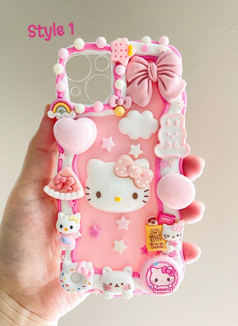 Kawaii Kitty Decoden Phone Case, Handmade Custom Charm Cases Style 1
