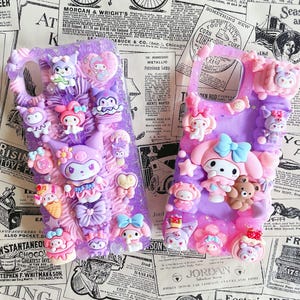 Kawaii Cute Decoden Phone Cases for All Models, Handmade Custom Phone Cases, Whipped Cream Glue, Pink and Purple Phone Cases