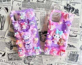 Kawaii Cute Decoden Phone Cases for All Models, Handmade Custom Phone Cases, Whipped Cream Glue, Pink and Purple Phone Cases