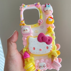 Kawaii Kitty Decoden Phone Cases for All Models, Handmade Custom Phone Cases, White and Pink Phone cases, Gifts for Her, Whipped Cream Glue Style 4