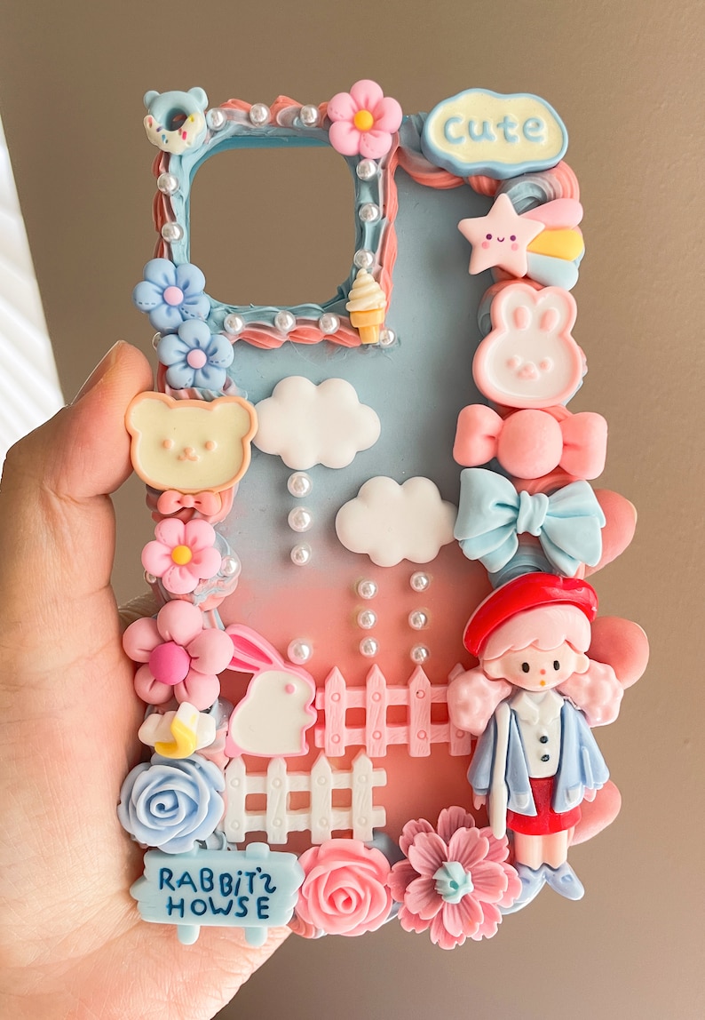 Kawaii Girl Decoden Phone Cases for All Models, Handmade Custom Phone Cases, Cream Glue immagine 3